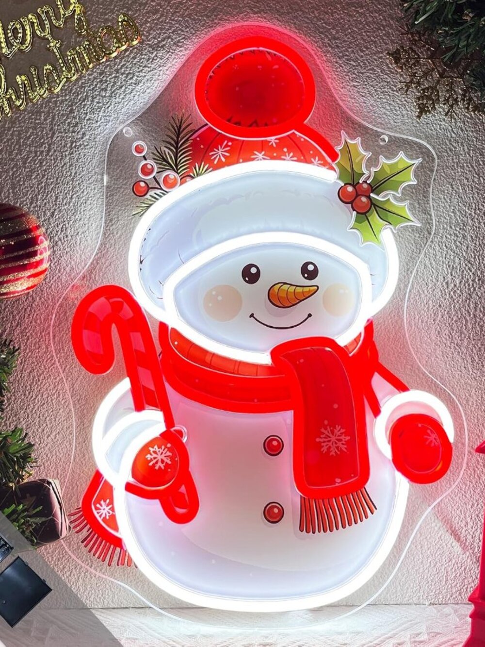 NEW Christmas Snowman LED Neon Sign USB Battery Dimmable Winter Wall Decor